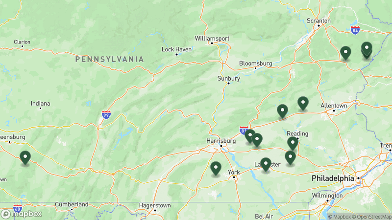 Map of RPI campgrounds in Pennsylvania