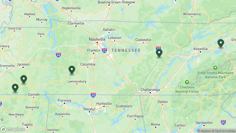 Map of RPI campgrounds in Tennessee
