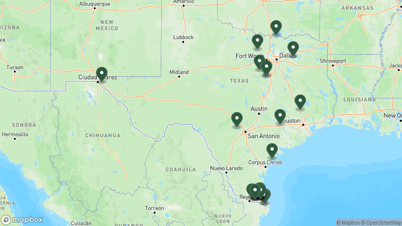 Map of RPI campgrounds in Texas