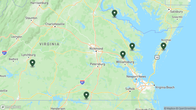 Map of RPI campgrounds in Virginia