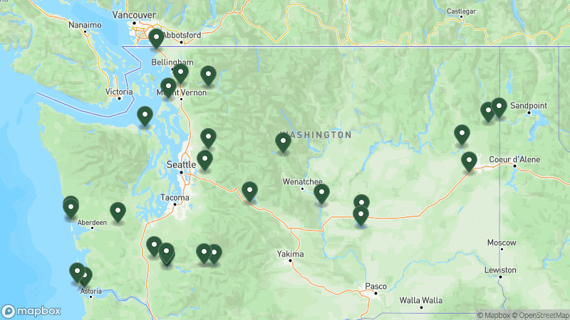 Map of RPI campgrounds in Washington