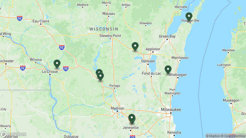 Map of RPI campgrounds in Wisconsin
