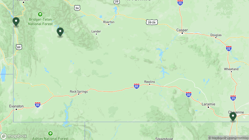 Map of RPI campgrounds in Wyoming