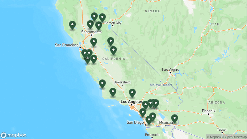 Map of Thousand Trails campgrounds in California