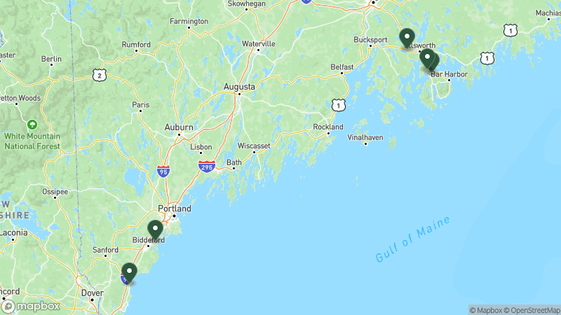 Map of Thousand Trails campgrounds in Maine