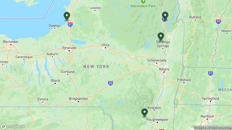 Map of Thousand Trails campgrounds in New York