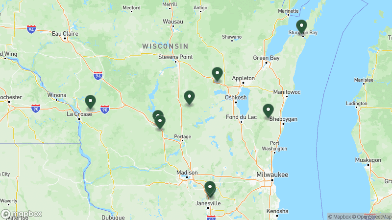 Map of Thousand Trails campgrounds in Wisconsin